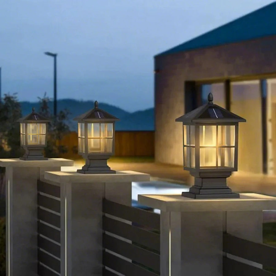 Luz de Poste de Jardín de Metal Negro Solar para Exterior