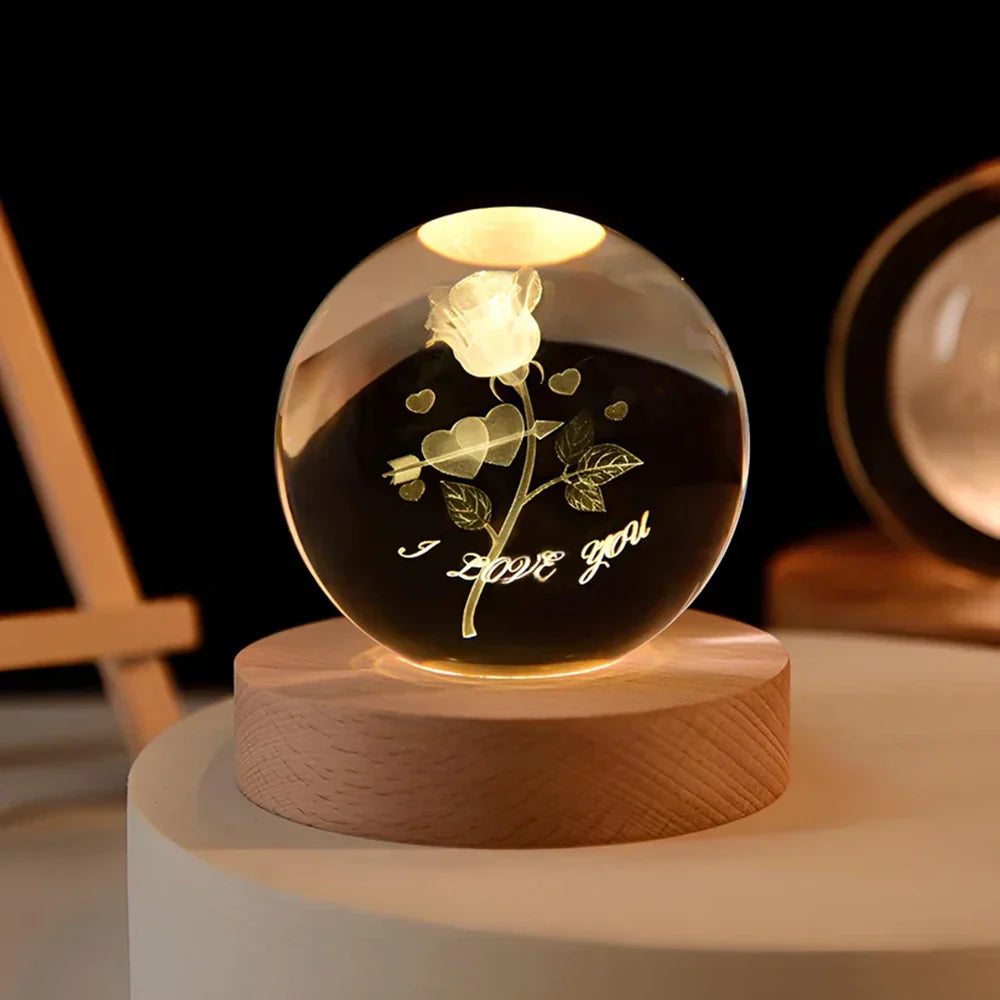 Luz nocturna LED con esfera de cristal 3D