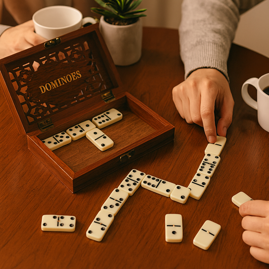 Juego de caja de almacenamiento de dominó de madera