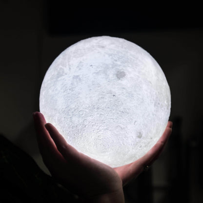 Lámpara de luna con base de madera luz de mesa 3D