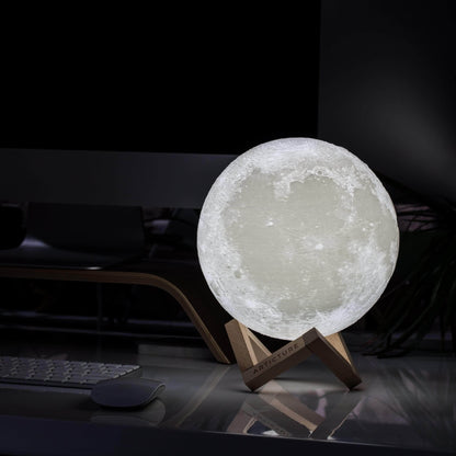 Lámpara de luna con base de madera luz de mesa 3D