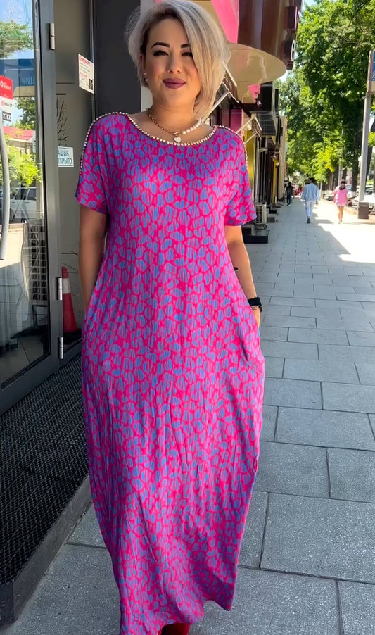 Raven - Vestido Maxi Estampado Chic de Primavera con Bolsillos
