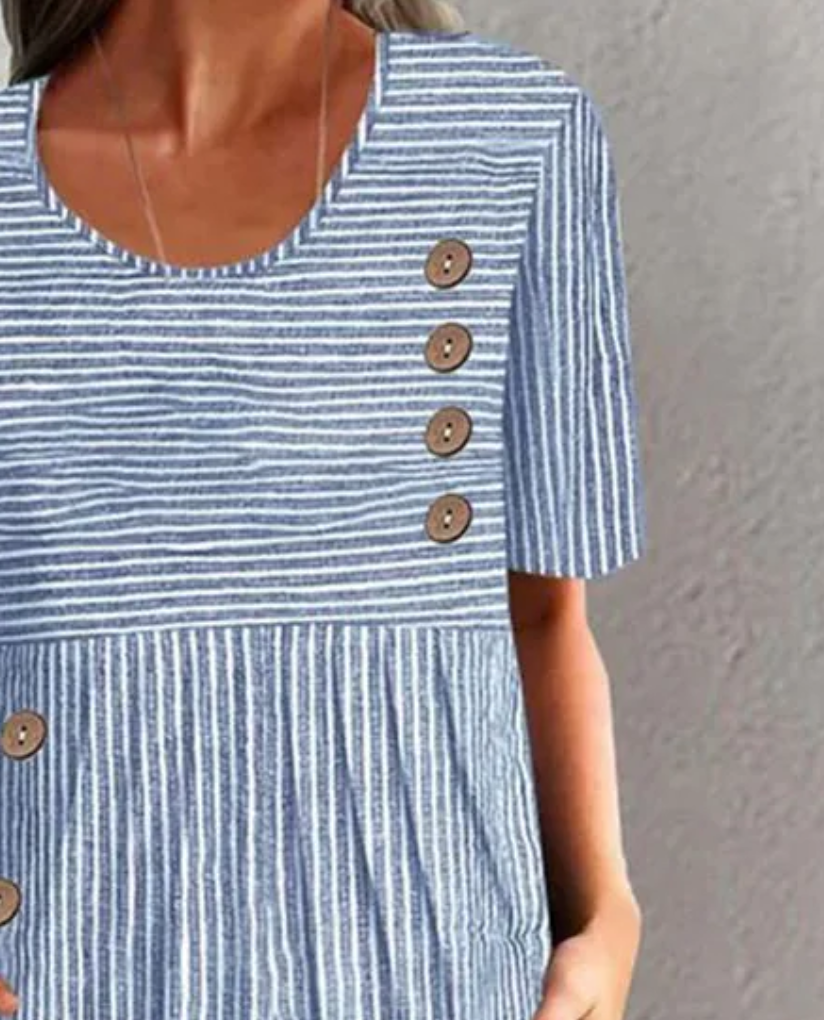 Finley - Vestido Midi Clásico a Rayas con Botones