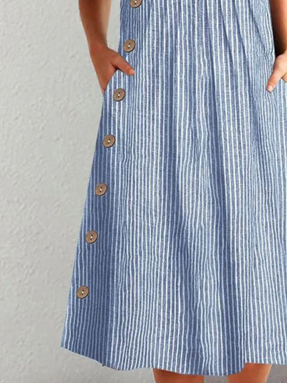 Finley - Vestido Midi Clásico a Rayas con Botones