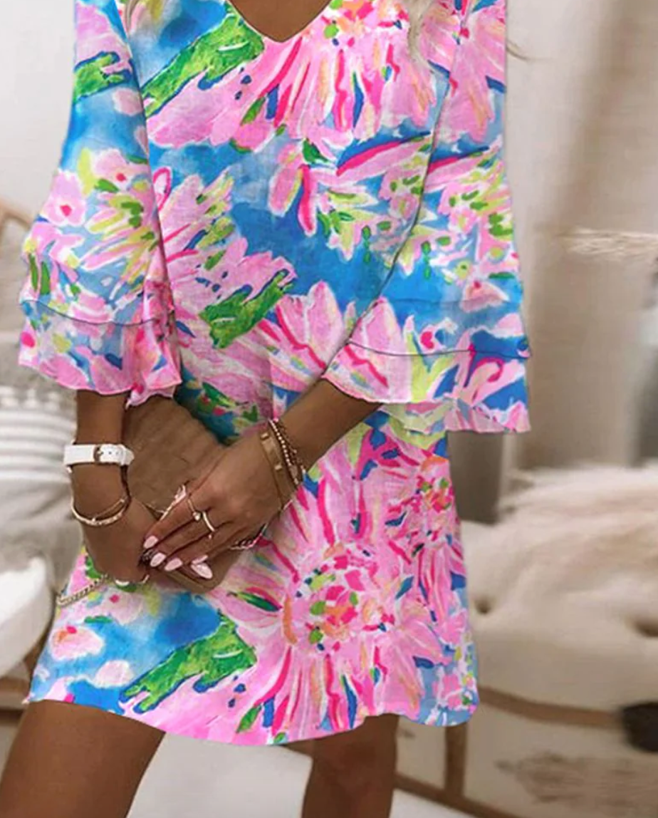Sylvie - Vestido Mini Rosa para Mujer con Mangas de Campana