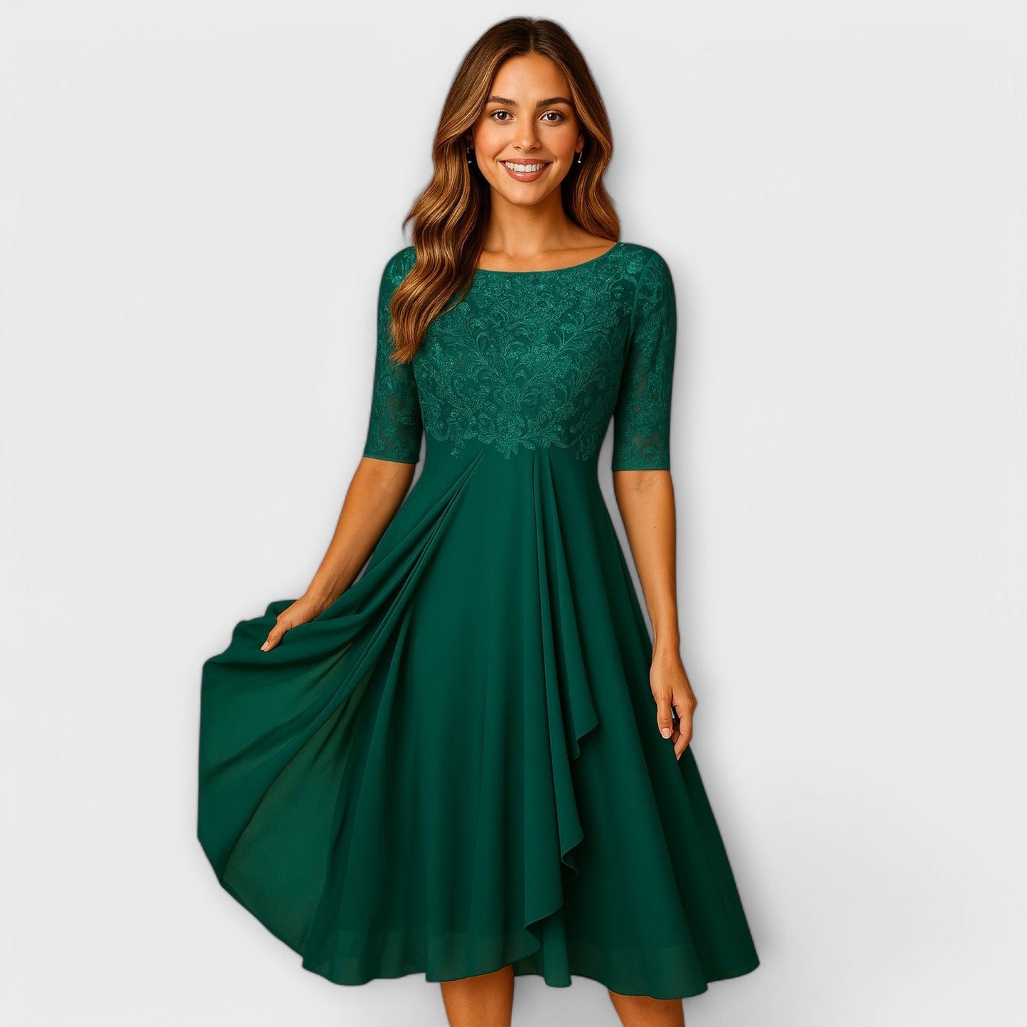 Merry | Vestido midi con manga de encaje