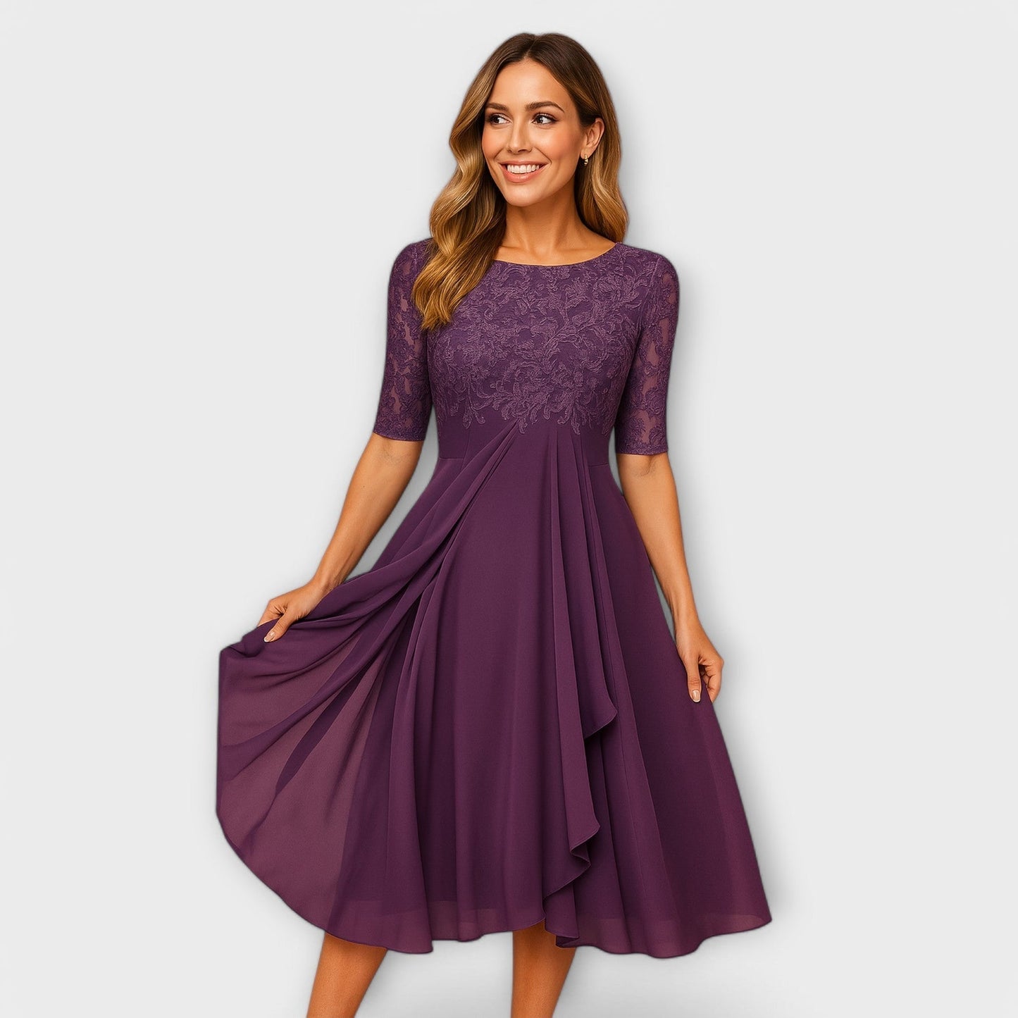 Merry | Vestido midi con manga de encaje