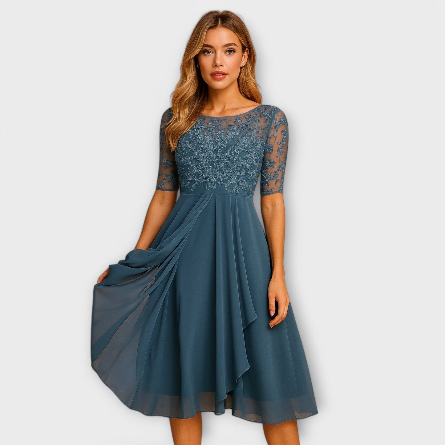 Merry | Vestido midi con manga de encaje