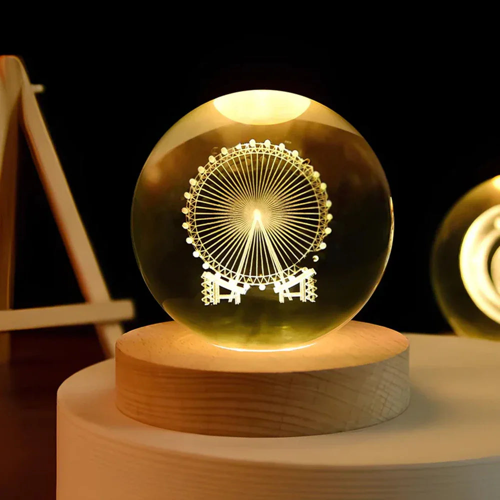 Luz nocturna LED con esfera de cristal 3D