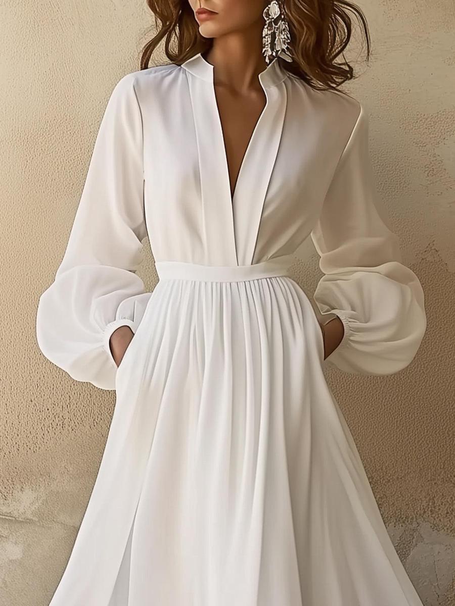 Laura - Vestido maxi blanco de inspiración vintage con escote en V