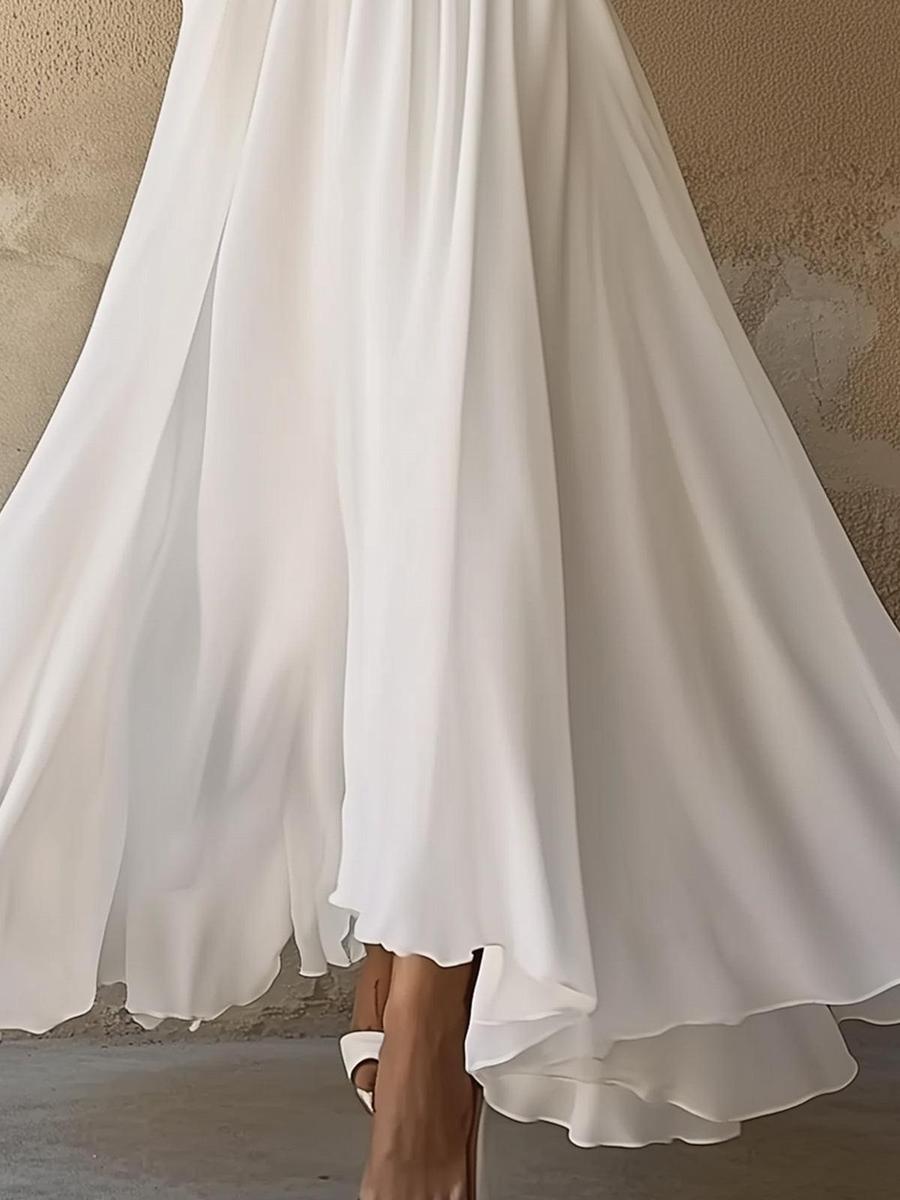 Laura - Vestido maxi blanco de inspiración vintage con escote en V