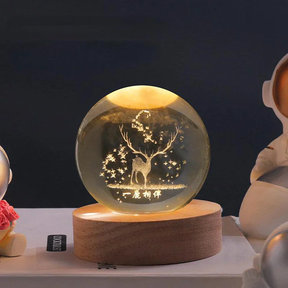 Luz nocturna LED con esfera de cristal 3D