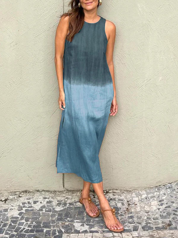 Briar - Abito lungo casual in cotone e lino con spacchi laterali