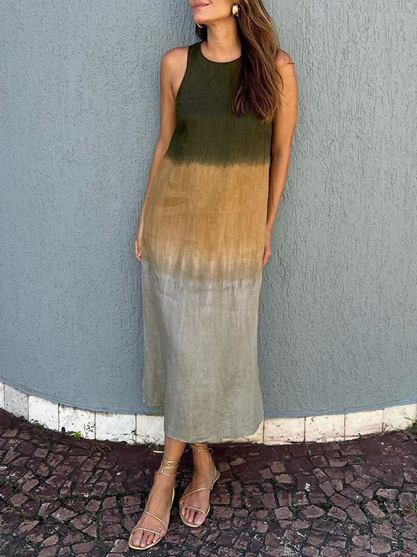Briar - Abito lungo casual in cotone e lino con spacchi laterali