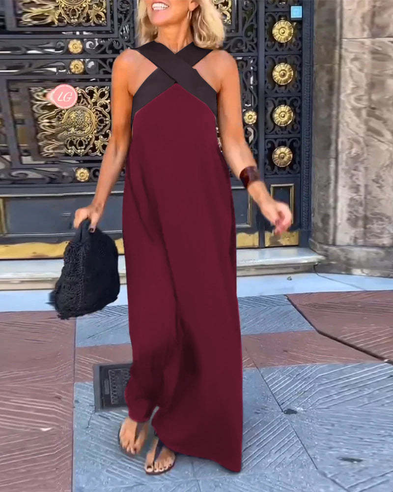 Vestido sin mangas con cuello halter cruzado Melina y costuras