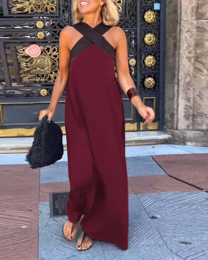 Vestido sin mangas con cuello halter cruzado Melina y costuras
