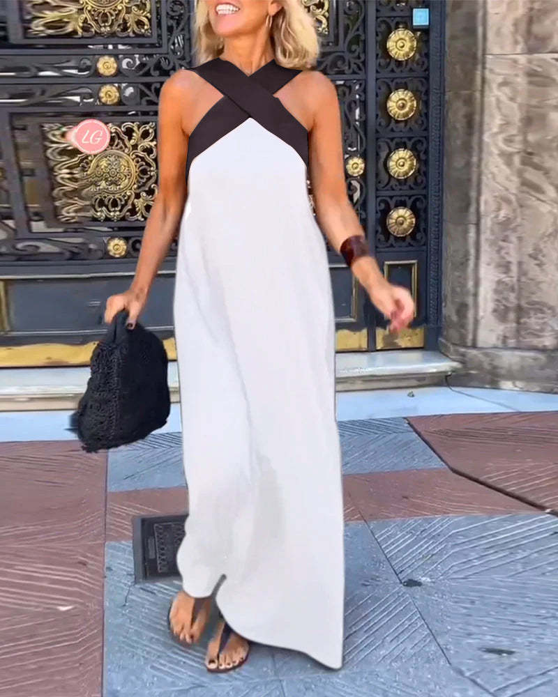 Vestido sin mangas con cuello halter cruzado Melina y costuras