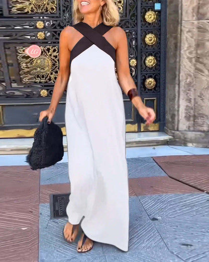 Vestido sin mangas con cuello halter cruzado Melina y costuras