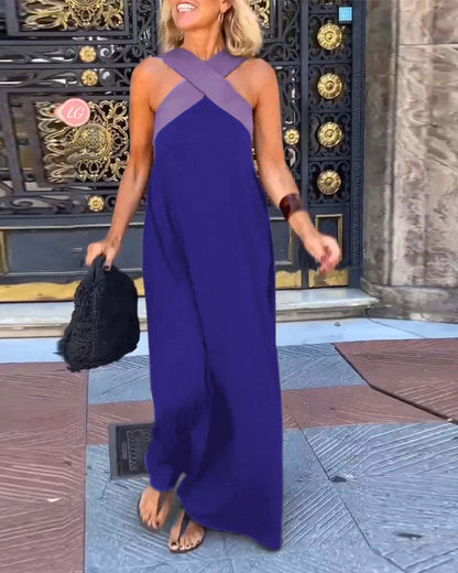 Vestido sin mangas con cuello halter cruzado Melina y costuras