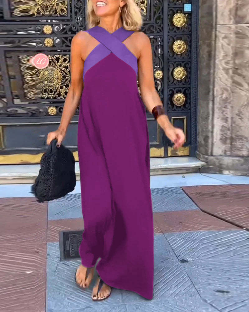 Vestido sin mangas con cuello halter cruzado Melina y costuras