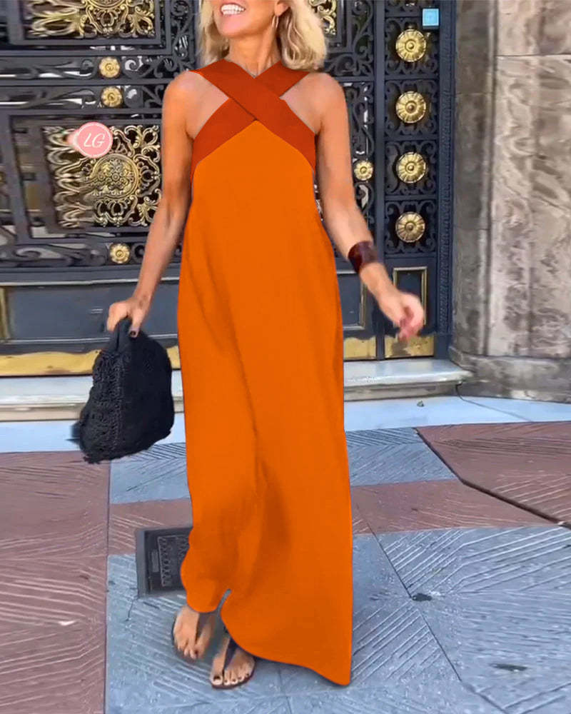 Vestido sin mangas con cuello halter cruzado Melina y costuras