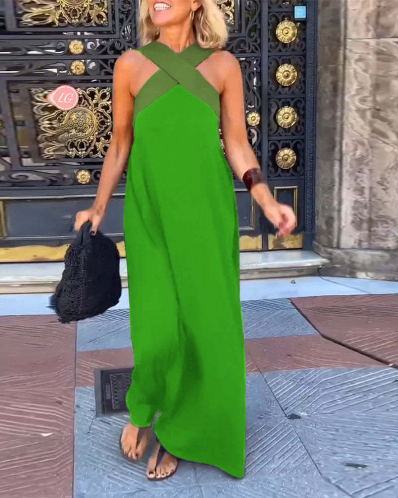 Vestido sin mangas con cuello halter cruzado Melina y costuras