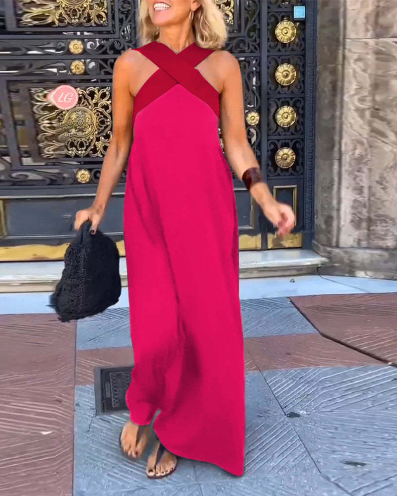 Vestido sin mangas con cuello halter cruzado Melina y costuras