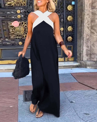Vestido sin mangas con cuello halter cruzado Melina y costuras