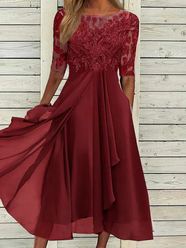 Sylvana - Vestido bordado de encaje a media pierna