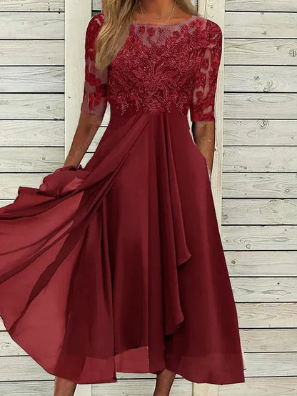 Sylvana - Vestido bordado de encaje a media pierna