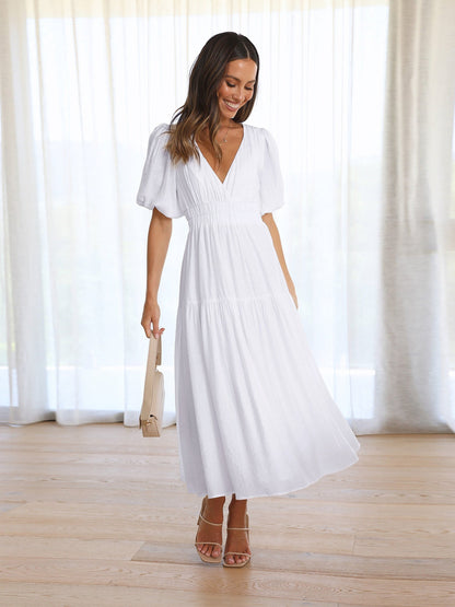 Catalina | Vestido con escote en V y mangas abullonadas