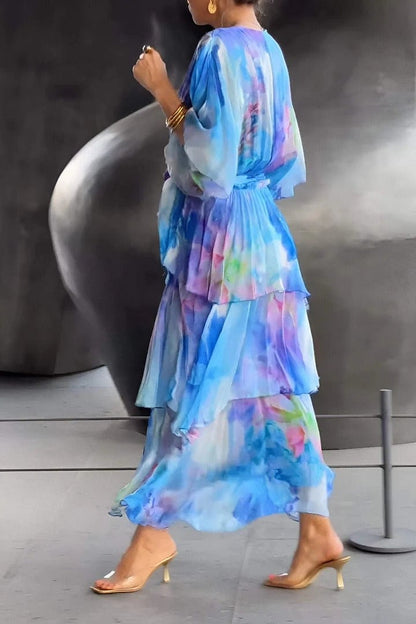 Nysa - Vestido de gasa con volantes y estampado floral de primavera