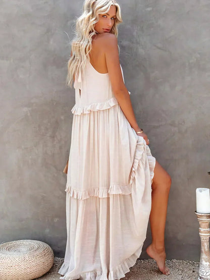 Edna | Vestido maxi con volantes y cuello halter