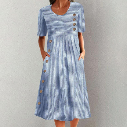 Finley - Vestido Midi Clásico a Rayas con Botones