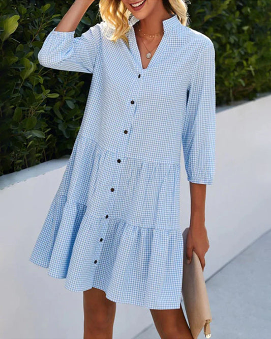 Zuri - Vestido mini suelto para mujer con estilo camisa y escote en V