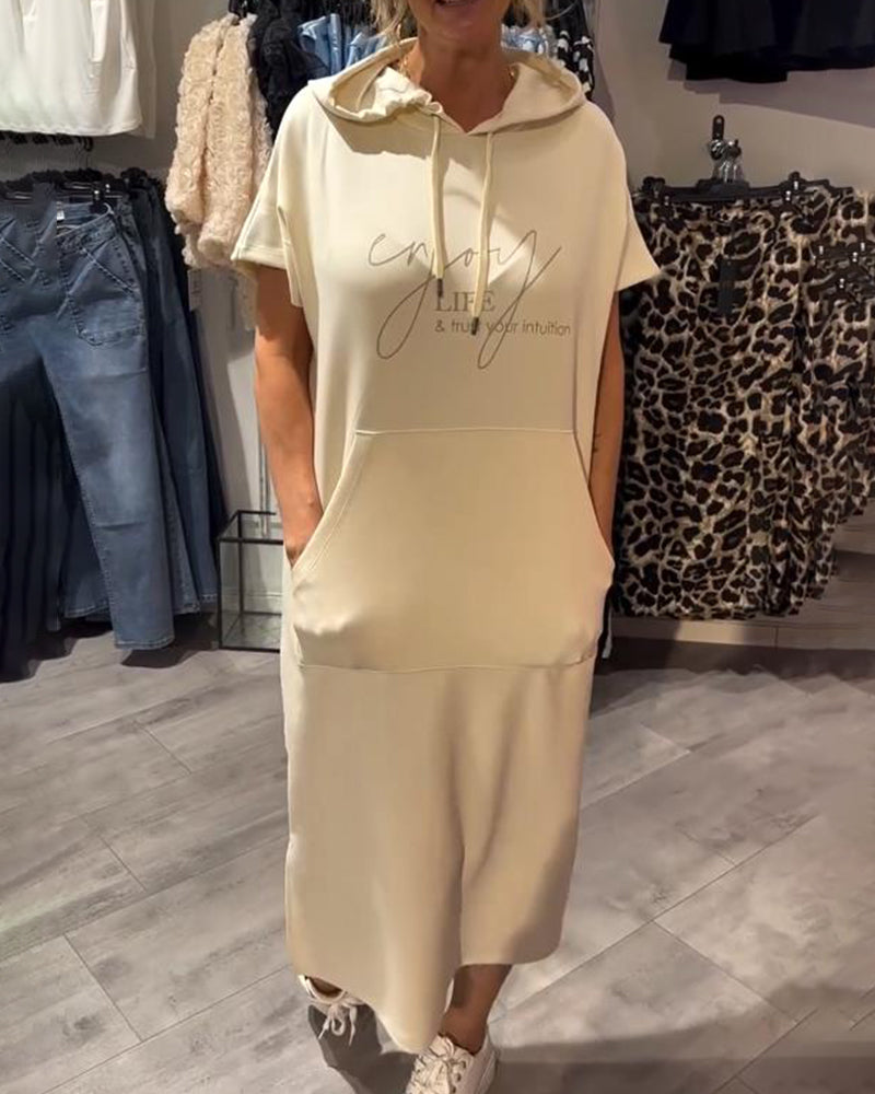 Parker - Vestido Casual con Capucha y Estampado de Letras