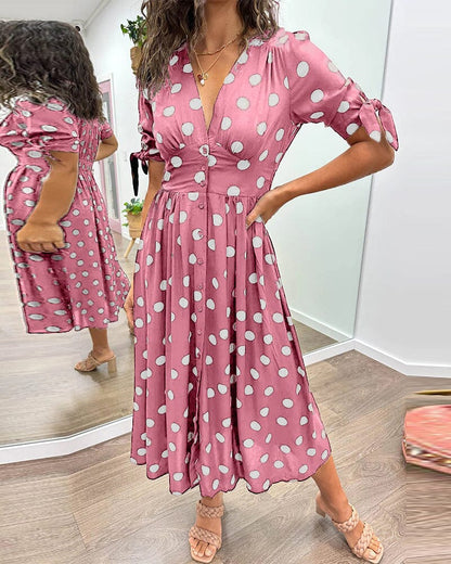 Kimberly | Vestido de escote en V con lunares