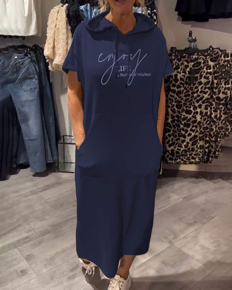 Parker - Vestido Casual con Capucha y Estampado de Letras