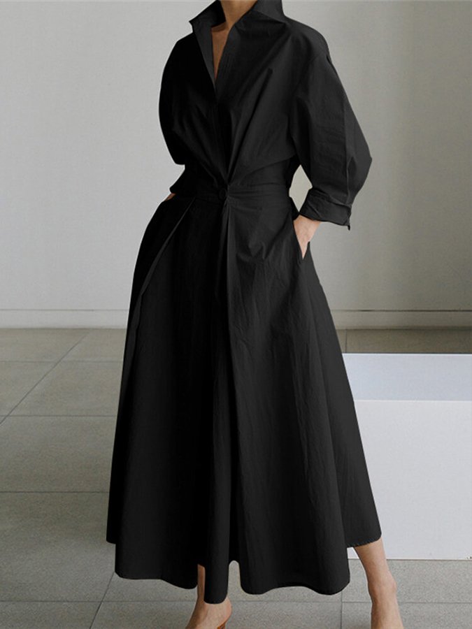 Brynn - Vestido A-Line con Cuello Polo Chic y Corte Acampanado