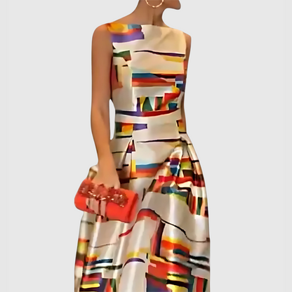 Ashlynn - Vestido de noche sin mangas plisado con cuello redondo chic