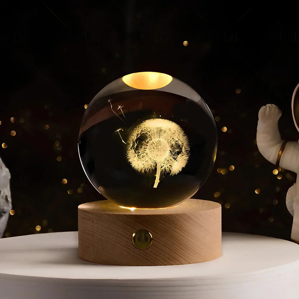 Luz nocturna LED con esfera de cristal 3D