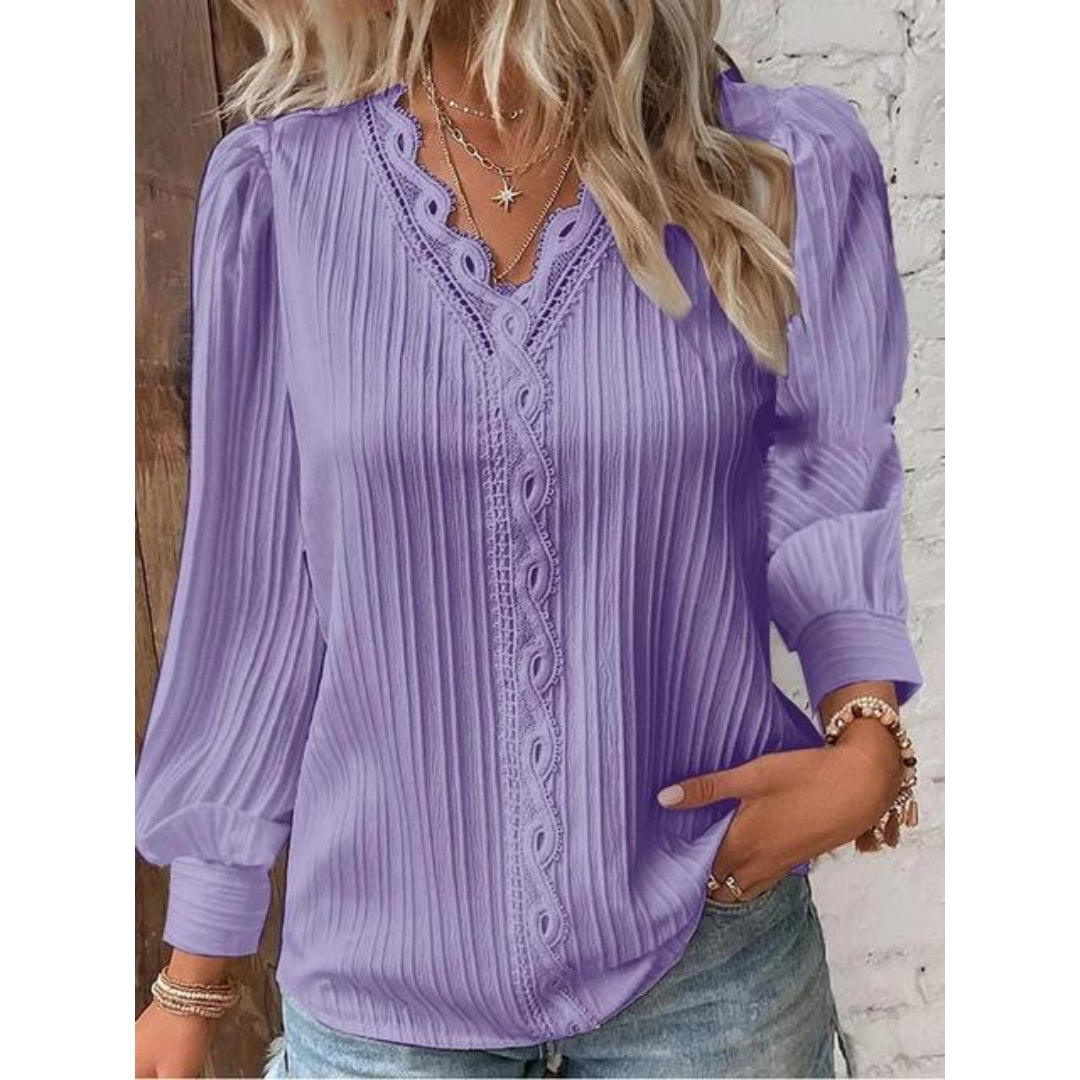 Shauna | Blusa de Encaje Elegante con Cuello en V y Manga Larga