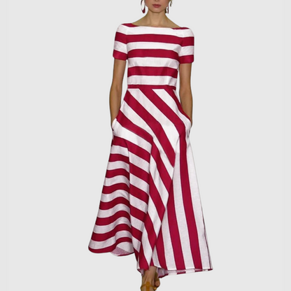 Rowena - Vestido largo de rayas con mangas cortas