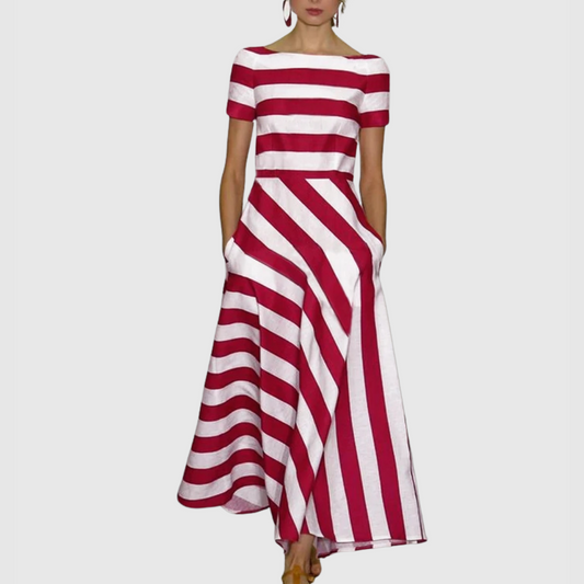 Rowena - Vestido largo de rayas con mangas cortas