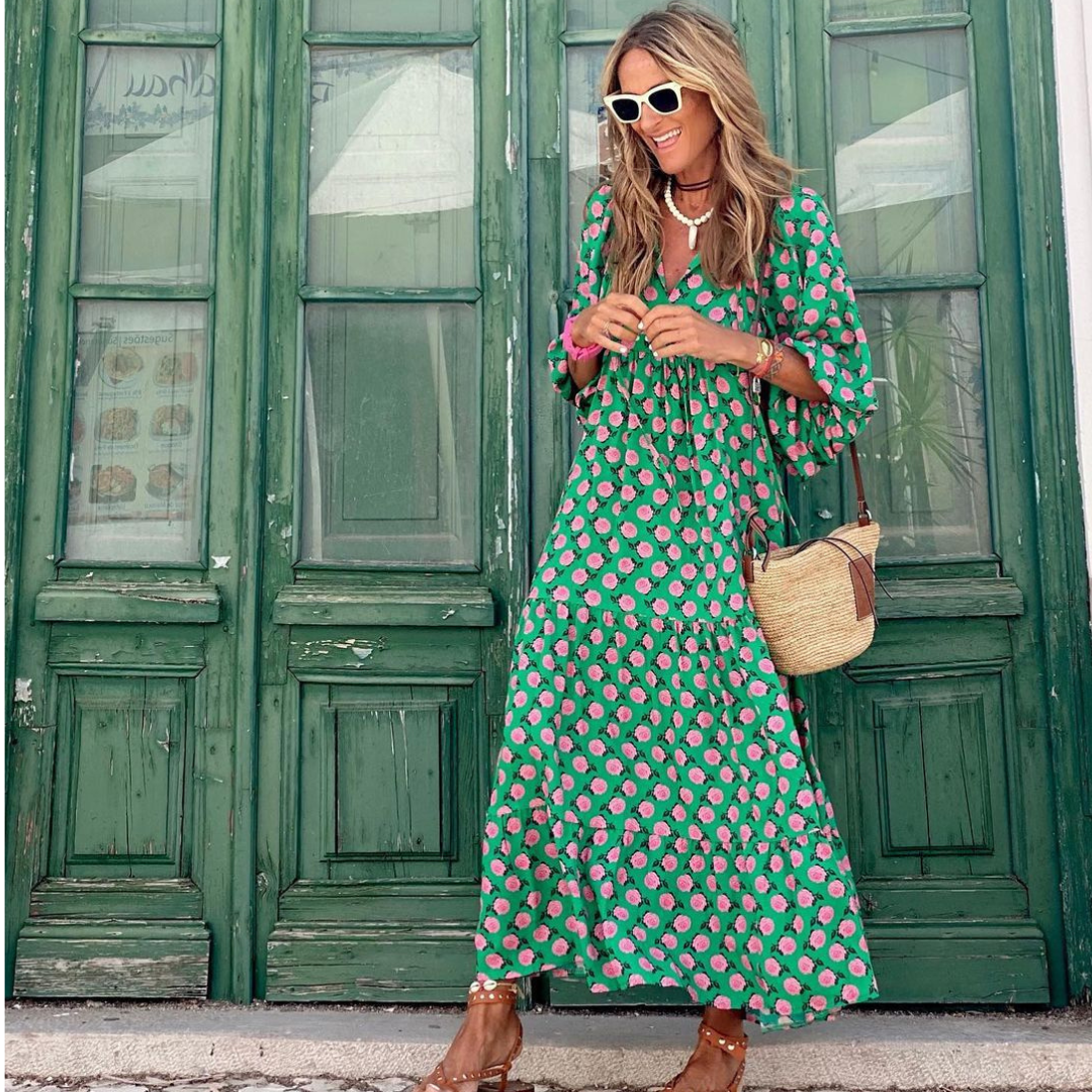 Cassandra - Vestido de corte alto-bajo con estampado geométrico para mujer