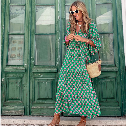 Cassandra - Vestido de corte alto-bajo con estampado geométrico para mujer