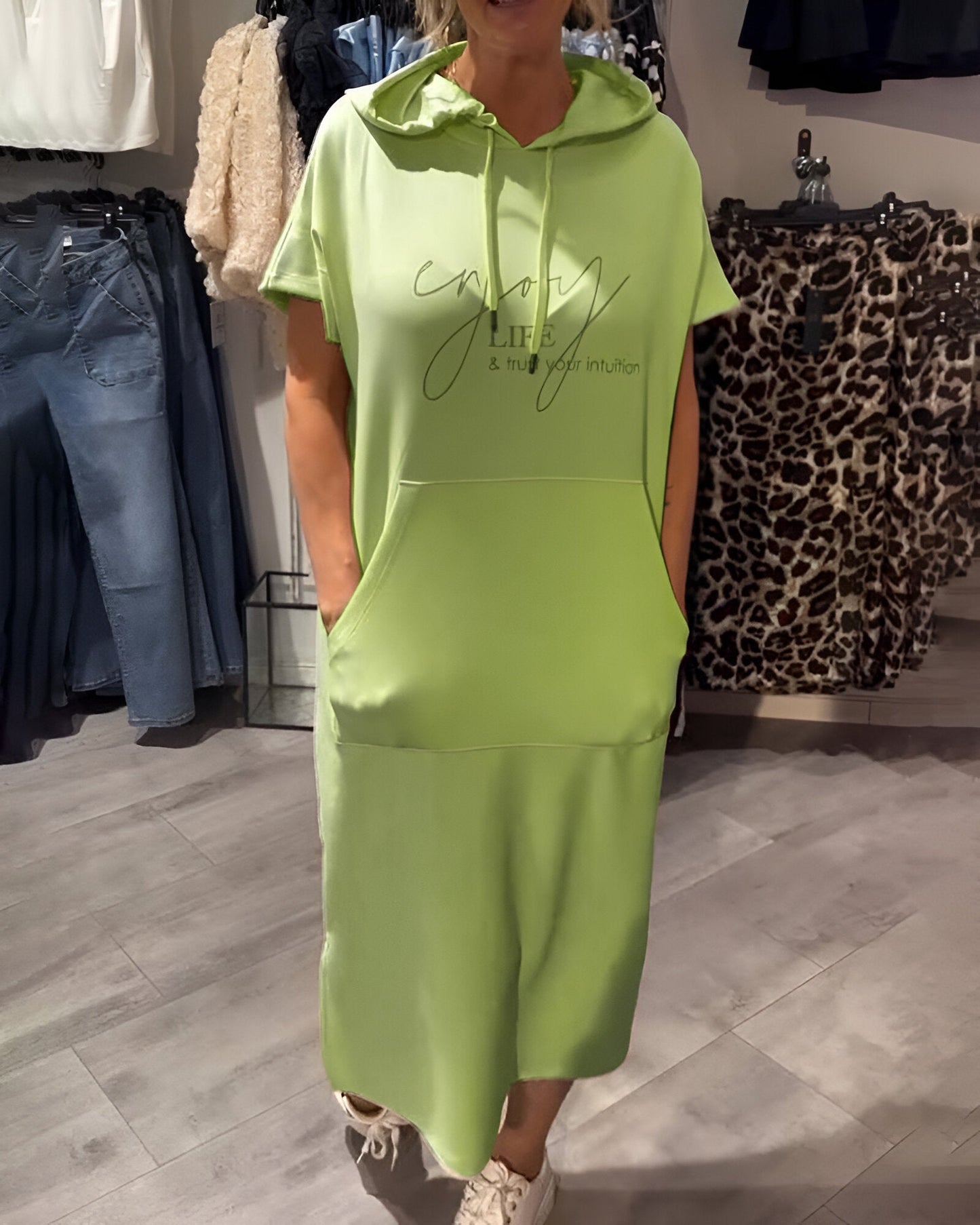Parker - Vestido Casual con Capucha y Estampado de Letras