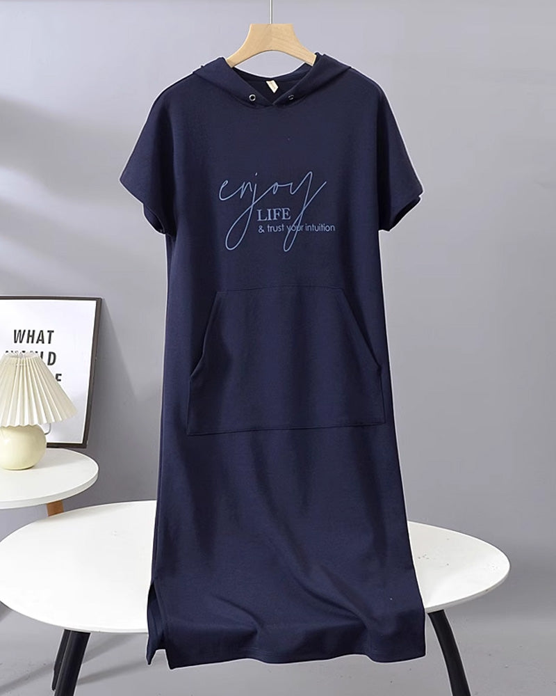 Parker - Vestido Casual con Capucha y Estampado de Letras