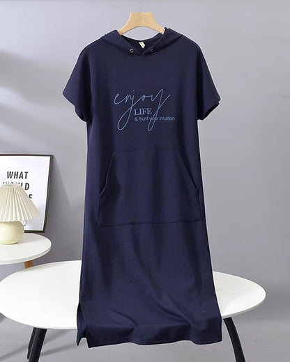 Parker - Vestido Casual con Capucha y Estampado de Letras