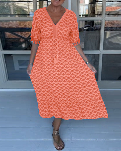 Winona - Vestido de verano con escote en V y flecos